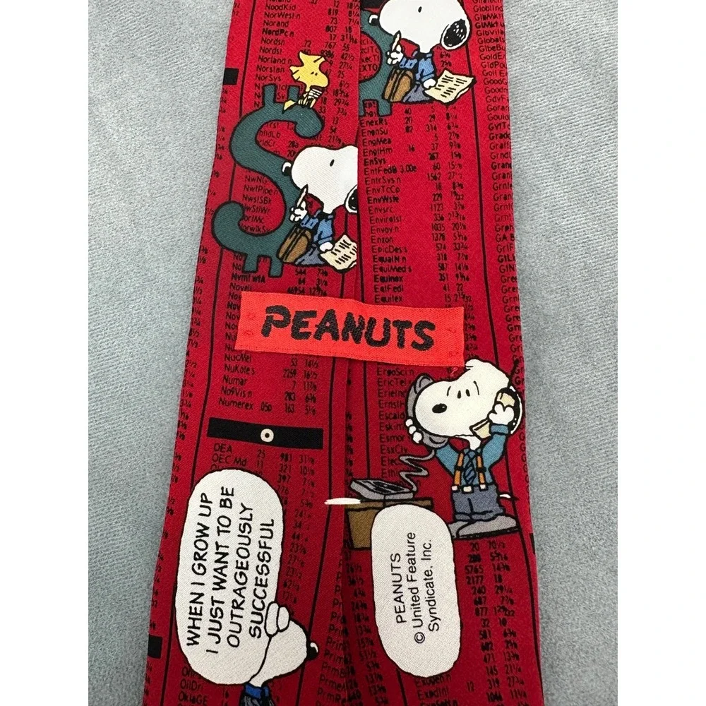 Peanuts Snoopy Stock Market Red Silk Tie Mens Business‎ Casual Fun Classic